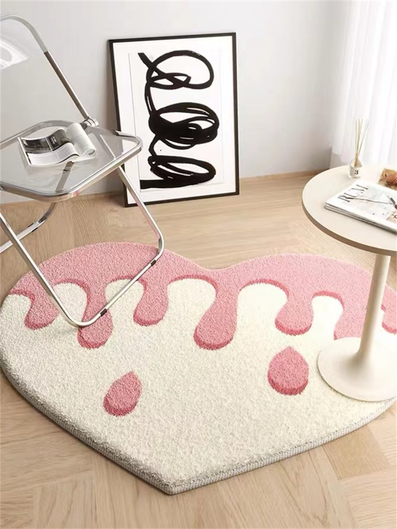 Pink Cream Pattern Heart Shaped Floor Mat