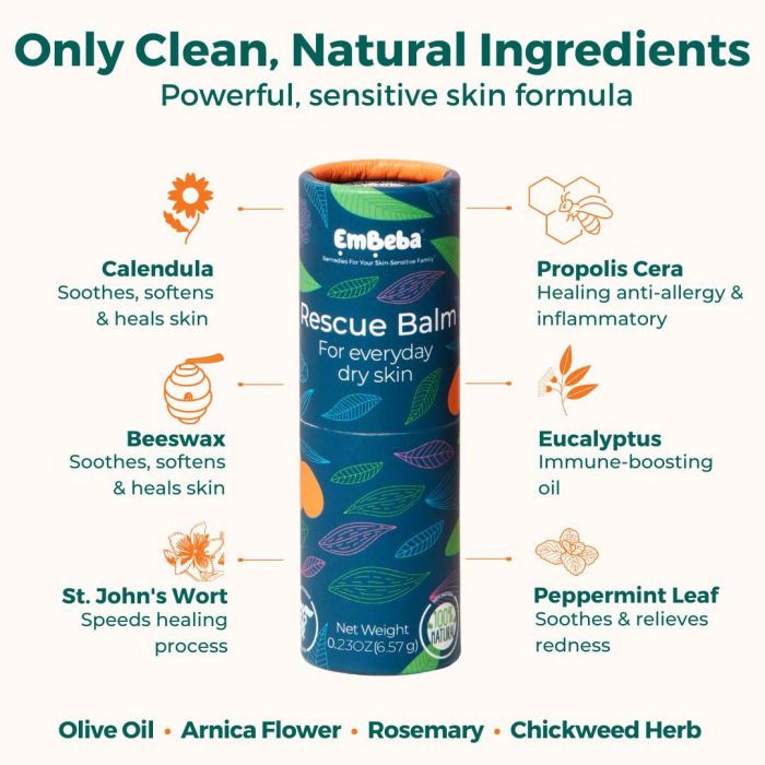 EmBeba Natural Rescue Balm Targeted Relief For Dry, Irritated Skin