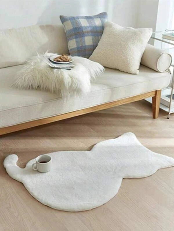 White Rug, Cute Polyester Cat