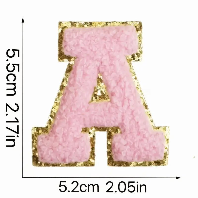 5.8cm PINK GLITTER Letter Patches A-Z