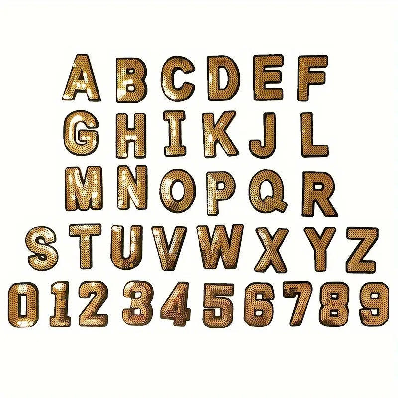 Gold Sequin Letter Patch A-Z Iron On