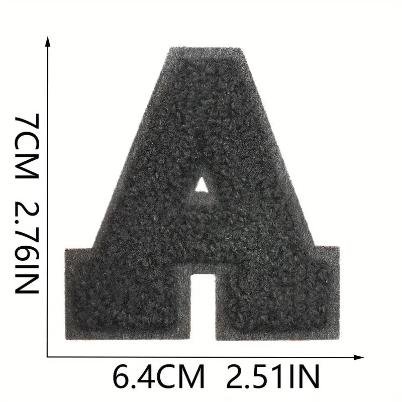 7cm Black Towel Embroidery Letter Patches A-Z Iron On