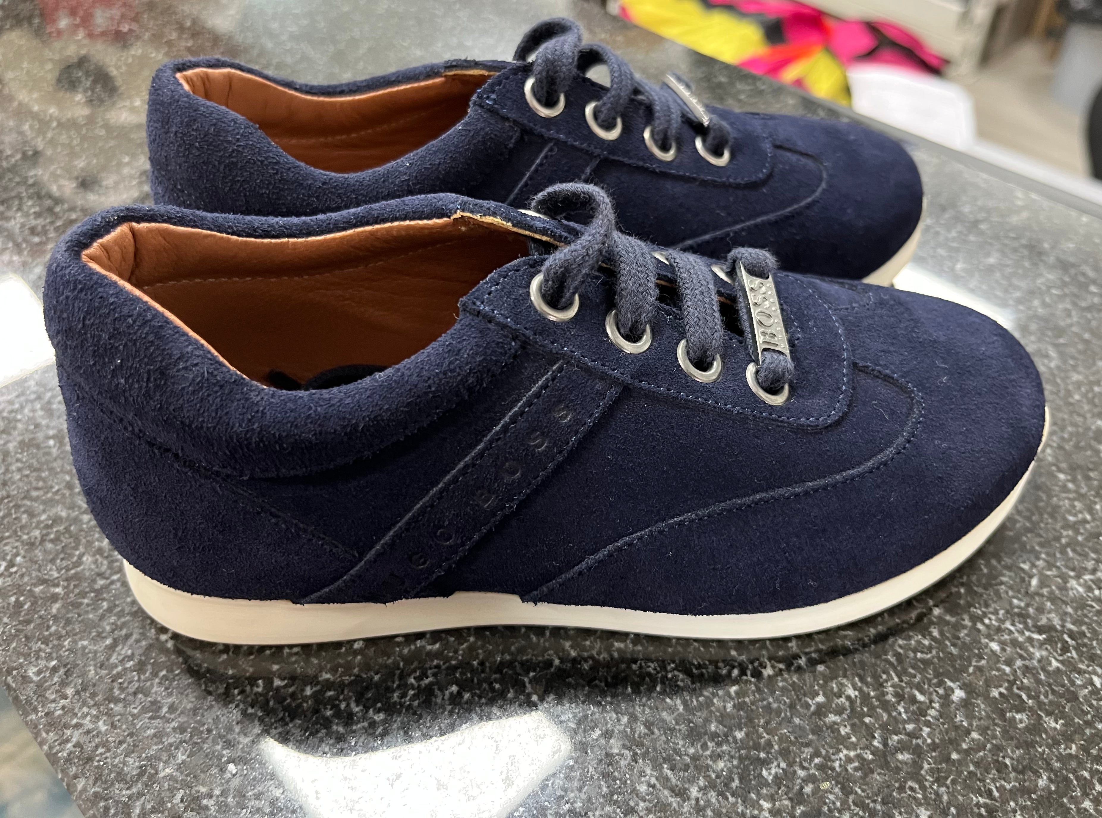 HUGO BOSS Navy Blue suede lace-up sneakers