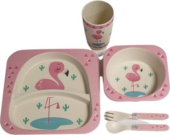Bamboo Fiber Kids Dinner Set - Flamingos