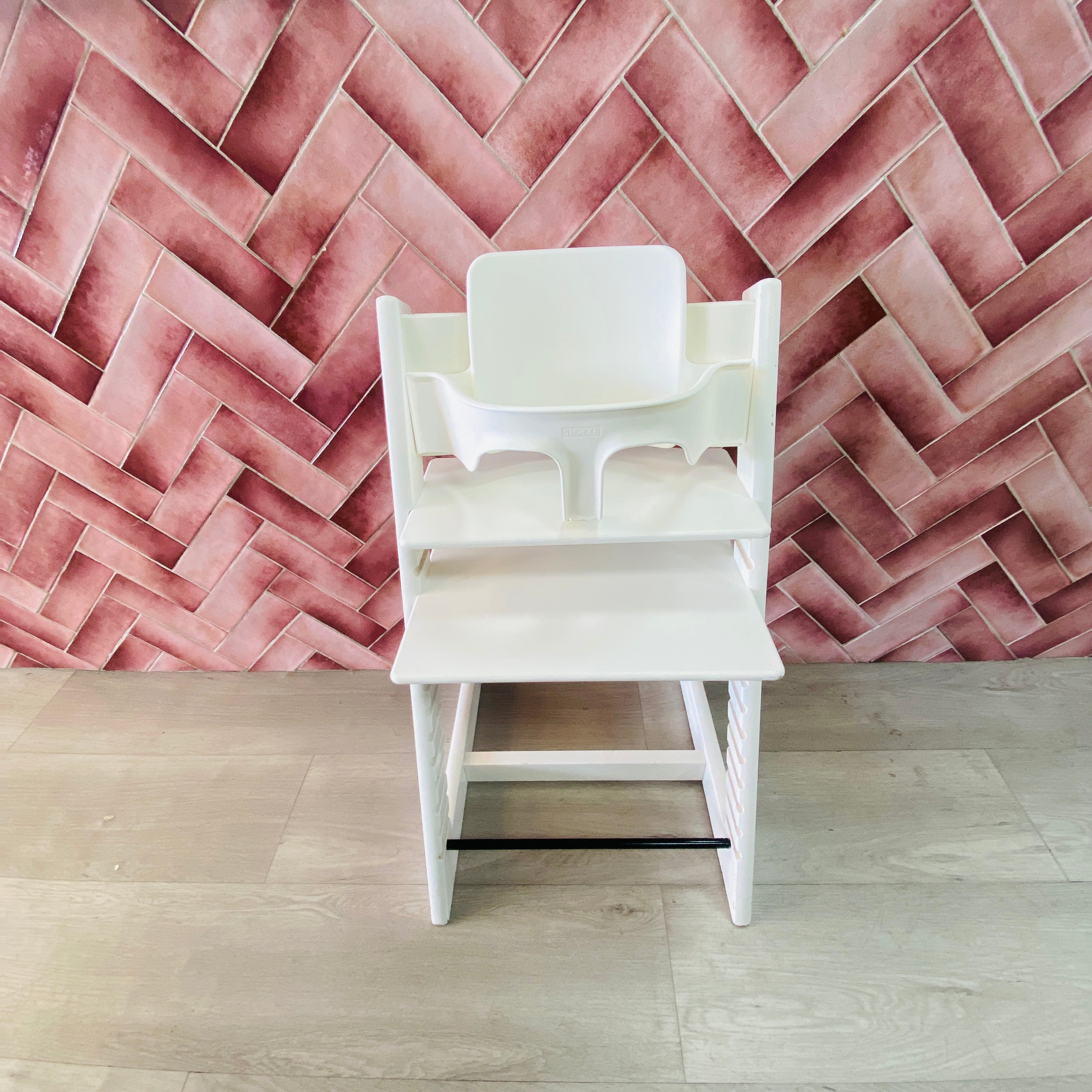 Stokke Tripp Trapp High Chair White With a White Baby Set