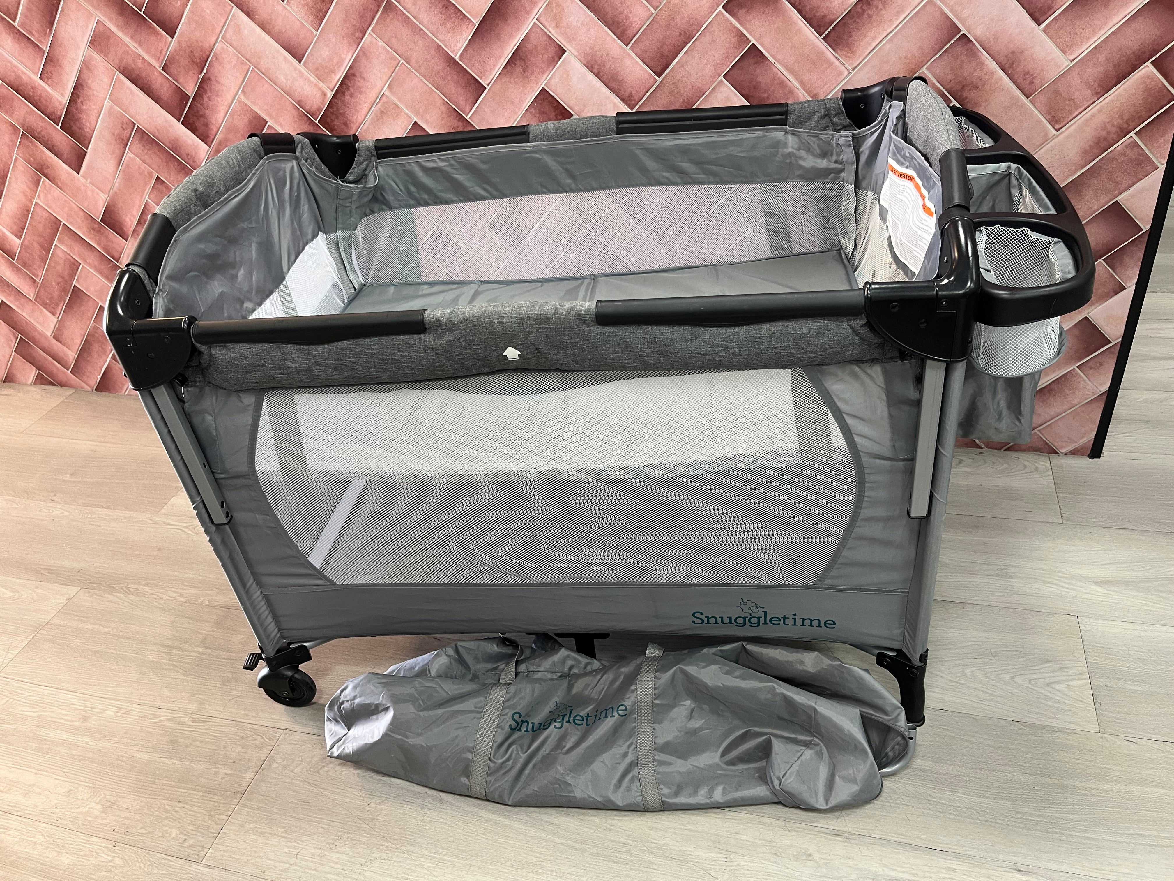 Snuggletime Deluxe Co-Sleeper Baby Camp Cot - Grey