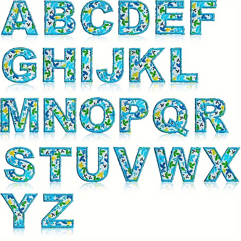 Floral Alphabet Iron-On Patch A-Z (Floral Blue)